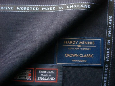 HUDDERSFIELD FINE WORSTED = HARDY MINNIS, HARDY MINNIS 100% WOOL SUITING FABRIC CLASSIC IN “Navy” =MADE IN ENGLAND = 3.4 m