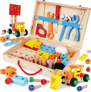 Wooden Kids Tool Set,Tool Kit for Kid with Wooden Tool Box,Educational DIY Const - Picture 1 of 7