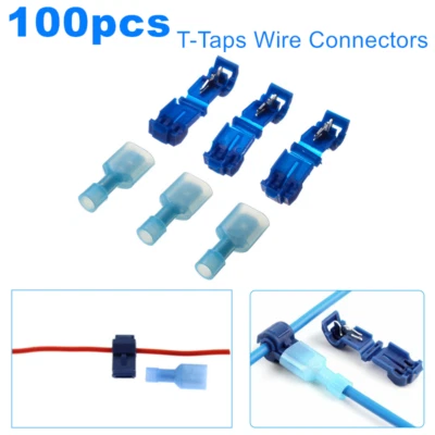 100PCS 16-14AWG T-Taps Wire Crimp Terminals Quick Splice Cable Connectors Kits - Image 1 of 4