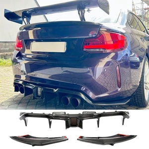 For BMW 2 Series F87 M2 Coupe 16-29 Carbon Fiber Rear Bumper Diffuser Lip W/LED - Picture 1 of 9