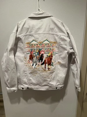 Chaqueta vaquera pintada Kentucky Derby para mujer talla L 1993 Joan Studwell de colección Foto 1 de 4