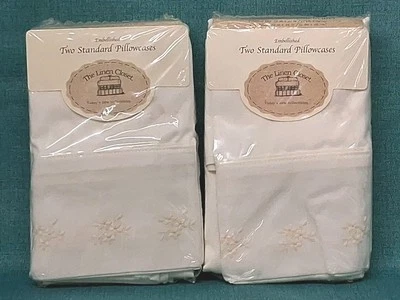 (2) Juegos de 2 fundas de almohada estándar adornadas con armario de lino ~ beige ~ 4 en total Foto 1 de 4