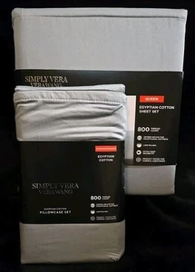 Simply Vera Wang Queen Egyptian Cotton Sheet Set Arona (Blue-Green) EXTRA CASES! - Picture 1 of 13
