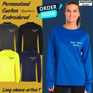 Custom Embroidered AWDis Just Cool Unisex Long Sleeve Active T-Shirt Your Text - Picture 1 of 15