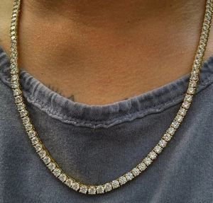 15Ct Round Cut Lab Created Diamond Men's Tennis Necklace 14K Yellow Gold Plated - Picture 1 of 3