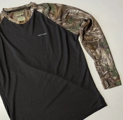 RealTree Waffle-Knit Camo Shirt Sz L Charcoal Gray Timber Base Layer Raglan Top - Image 1 of 4