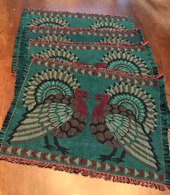 复古挂毯 Placemats 感恩节土耳其红色蓝色秋季 4 件套 19 英寸 x 15 英寸 — 第 1/4 张图片