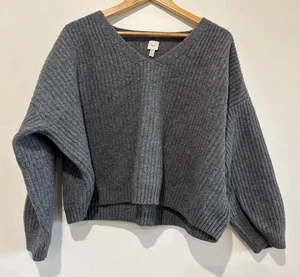 Elk Ladies Knit Size 14 Grey Lambswool Blend Knit Pullover V-neck Crop - Picture 1 of 14