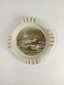 Vgt Currier & Ives " A Home In The Wilderness" Ashtray 8.75" x 8.75" Round " #62 - Picture 1 of 4