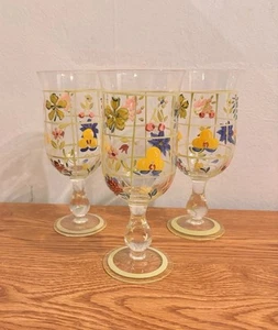 Set Of 3 Vintage Tracy Porter Floral Fruit Decorative Hand Painted Goblets - Picture 1 of 8