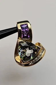 M. Fabrikant & Sons 10k Yellow Gold Mystic Topaz, Amethyst & Diamond Pendant - Picture 1 of 22