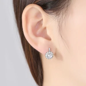 Flash Diamond Copper Flower Zircon Earrings Women's Fashion Gold Plated Jewelry - Picture 1 of 6