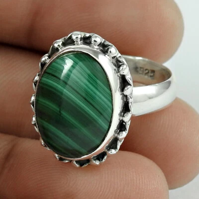 Christmas Gift Malachite Gemstone Ring Size 7.5 925 Sterling Silver Jewelry H9 - Image 1 of 4