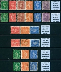 GB KGVI  Light Colours Upr/Side/Inv SG485/490, 486a/489a, 485wi/489wi MNH & Used - Picture 1 of 2