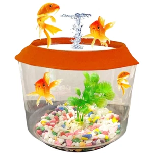 Goldfish Small Fish Bowl Fish Tank Starter Kit Aquarium (Orange) - Picture 1 of 4
