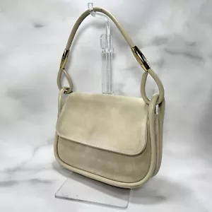 GUCCI Handbag Flap Ivory Suede Leather Authentic - Picture 1 of 24