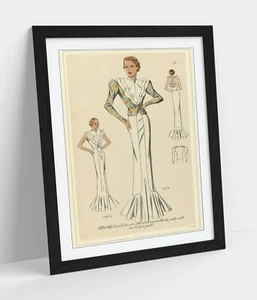 VINTAGE 1930s FASHION ILLUSTRATION -FRAMED WALL ART POSTER PAPER PRINT - Picture 1 of 10