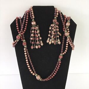 MIRIAM HASKELL Double Lariat Faux Baroque Pearl Bead Rhinestone Necklace 54"