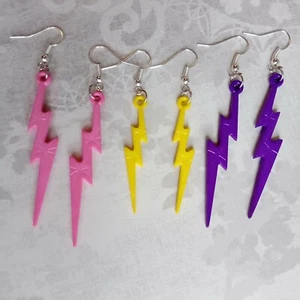 Lightning Bolt Flash Earrings Colouful Pink yellow purple Kitsch Potter Scar UK - Picture 1 of 13