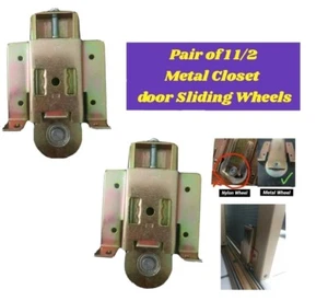 2 REPLACEMENT CLOSET SLIDING DOOR METAL WHEEL Door Wheels Roller 1 1/2 IN. AR62S - Picture 1 of 12