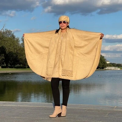 PONCHO CAPA CHAL BEIGE MUJER ALPACA BEBÉ ALPACA ANDINA HECHO A MANO L Foto 1 de 4