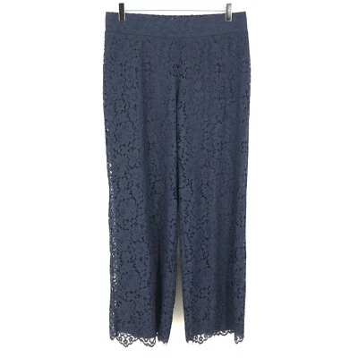 Pantalones Isaac Mizrahi Mujer Pequeños Azul Encaje Bordado Salón Cintura Elástica Forrados Foto 1 de 4