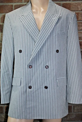 Stacy Adams Double Breasted Blazer Mens 42R Gray White Striped 6 Button 2 Vent - Image 1 of 4
