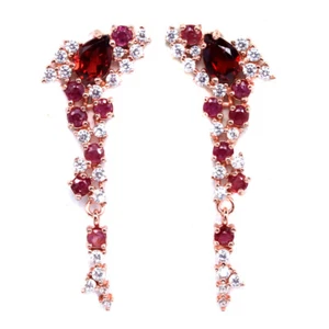 925 Sterling Silver 5 x 7 MM. Red Garnet, Ruby & Zircon Earrings - Picture 1 of 4