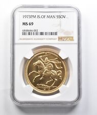 MS69 1973 PM Isle Of Man 5 Sovereigns NGC *7777