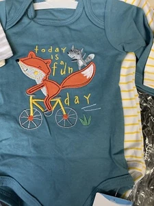 5pk Long Sleeve Bodysuits - 9 months - Fox/Camping - Picture 1 of 7