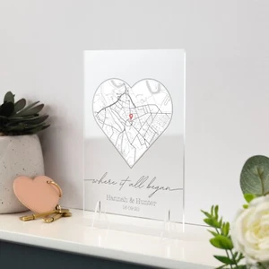 Where We First Met Personalised Heart Map Print of City Custom Acrylic Plaque - Picture 1 of 9