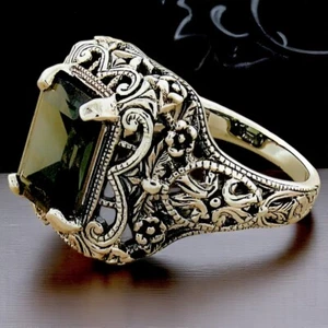 DECO ANTIQUE STYLE 925 STERLING SILVER 4.5 CT GREEN SIM TOURMALINE RING     #532 - Picture 1 of 3