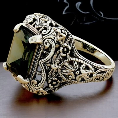 DECO ANTIQUE STYLE 925 STERLING SILVER 4.5 CT GREEN SIM TOURMALINE RING     #532 - Image 1 of 3