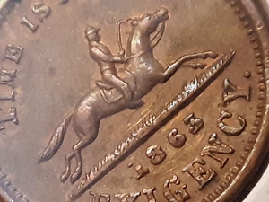 LOT ( 1 ) 1863 HUSSEY'S CIVIL WAR TOKEN - INTENSE DETAIL - GEM RAINBOW! AU+++ - Picture 1 of 23