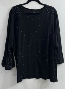Lucky Brand Women 3X Top Black White Polka Dots Peasant Boho Lightweight - Picture 1 of 8