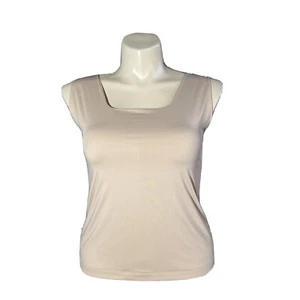 IC Casual Damen 2X Ilusion Tank Top Nude Beige Weich Stretch Shell Gefüttert Eckig  - Bild 1 von 6