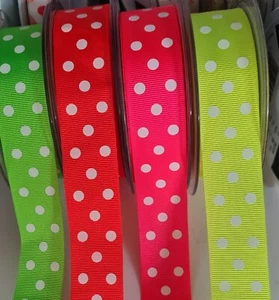 Neon Polka Dot Grosgrain Ribbon Berisfords Width 25mm 4 Shades - Picture 1 of 10
