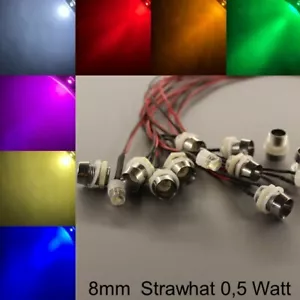 verkabelt 8mm LEDs 0,5 Watt 200° Fassungen 8 mm LED Widerstände Schrauben - Picture 1 of 5