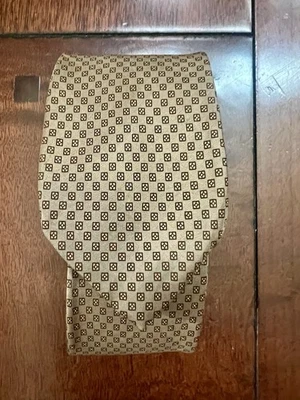 Vintage Neck Tie  Silk  HandMade Skinny 3" Rafael Square Print Brown Bronze Gold - Image 1 of 4