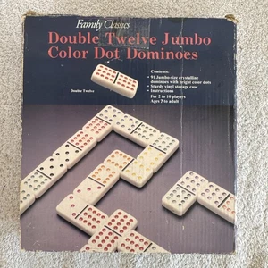 Pressman Double 12 Twelve 91 Dominoes Jumbo Color Dot Complete Vinyl Case & Box - Picture 1 of 10