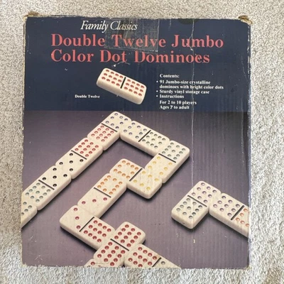 Pressman Double 12 Twelve 91 Dominoes Jumbo Color Dot Complete Vinyl Case & Box - Image 1 of 4