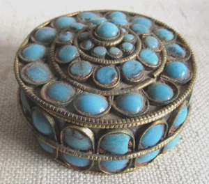 Vintage Metallbox mit blauen Steinen Made in India - Bild 1 von 3