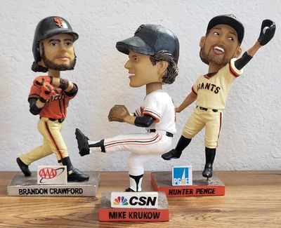 3 San Francisco Giants SF Bobble Head Hunter Pence Mike Krukow Brandon Crawford - Image 1 of 4