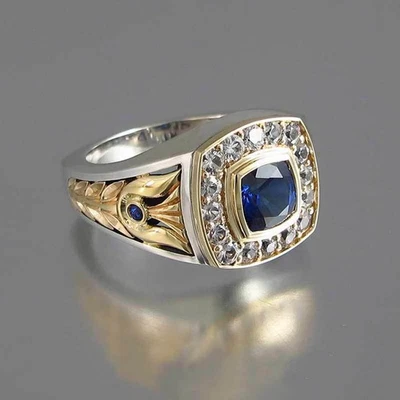 SIEGELRING - vergoldet mit blauem Zirkonia Stein - Gr. 55-67 Herren Damen Ring - Bild 1 von 3