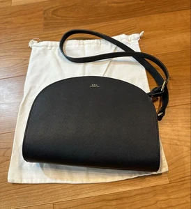 A.P.C. Half Moon Demi-Lune Crossbody Shoulder Bag Black Embossed Leather Rare - Picture 1 of 14