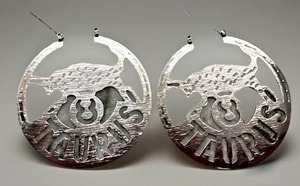 Sternzeichen Schmuck Stier Stier Cutout - große Scheibe Ohrringe silberfarben 2,5 Zoll - Bild 1 von 3
