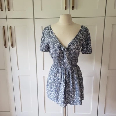 Streetwear Society Romper Ocean Blue Floral Hamptons Summer Sleeveless Preppy - Image 1 of 4