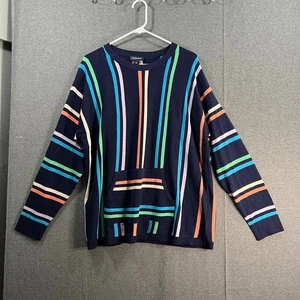 Studio Park x Amy Stran Striped Kangaroo Pocket Sweater Navy Multi Size Large - Picture 1 of 8