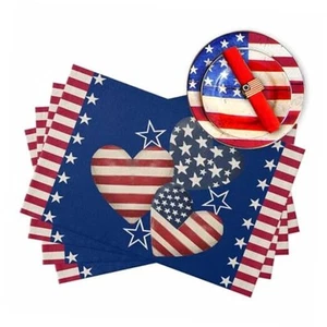 American Flag Stars 4th of July Placemats Set of 6 13x19 Inch Red White Blue - Picture 1 of 8