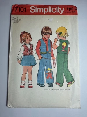VTG Simplicity Pattern 7101 Toddler Vest Skirt Pants SZ 3T UC:FF - Image 1 of 4